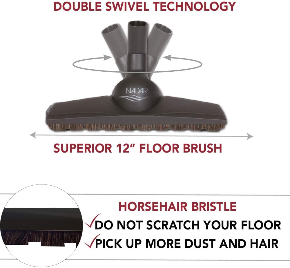 Review Discount Nadair Central Vacuum Accessory Kit, with 30ft High-Voltage Hose with Pigtail, On-Off Switch at The Handle, Electric 5 Adjustable Height powerhead, 12 Floor Brush and Accessories, Black and Grey