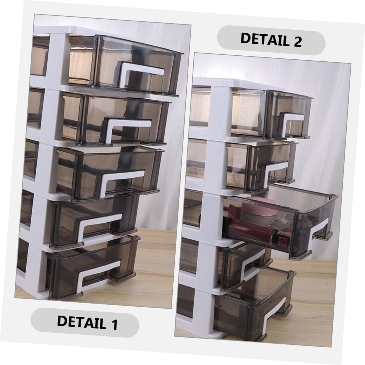 2pcs Desktop Storage Box with 5-layer Drawers, Plastic Desk Organizer and Office Drawer Storage Case for Stationery and Makeup