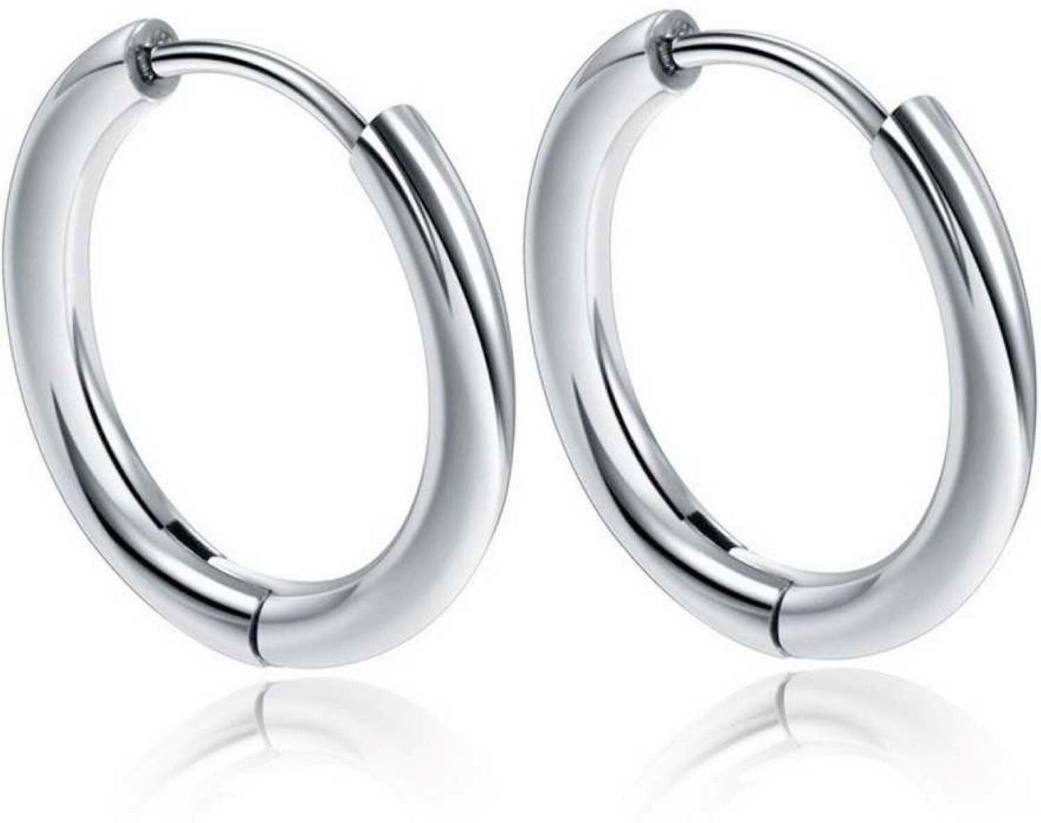 Stainless Steel Hoop Earrings for Men & Women | Huggie Bali Hoop Earrings with Secure Hinged Closure | Lightweight Round Ear Piercing Jewelry | Black, Gold & Silver | Stylish Daily Wear Fashion Accessories-image-8