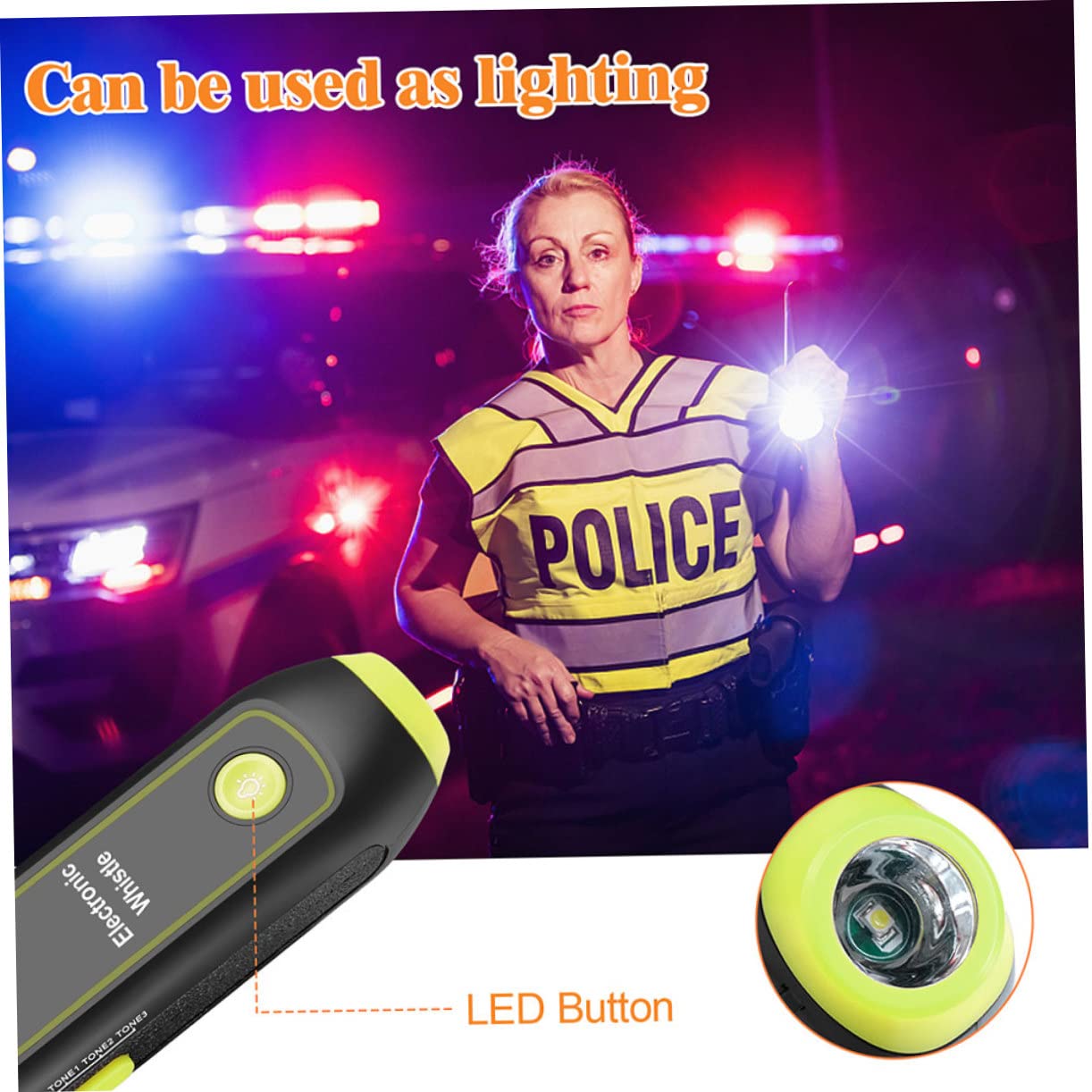 Fischietto Elettronico Verde con Torcia LED e Laccetto | Abs con Componenti Elettronici e Magnete, per Guide Traffico ed Emergenze, Accessorio Incluso