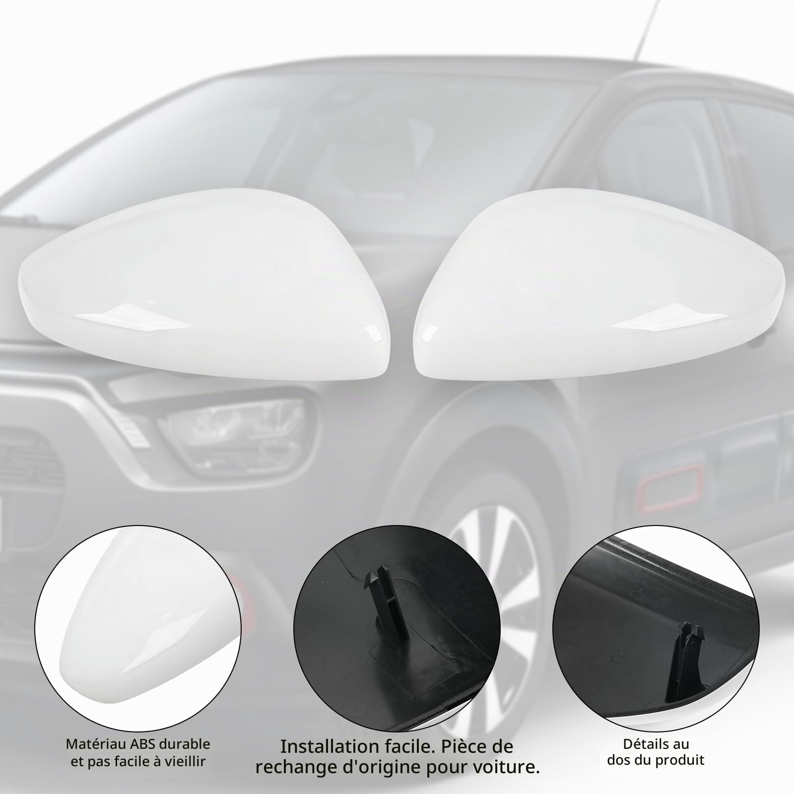 1 Par Capuchon de Rétroviseur Remplacement pour Citroen C3 2016-2023, Coque Retroviseur Exterieur De Voiture Couvercle Capuchon de Retroviseurs (Blanc)