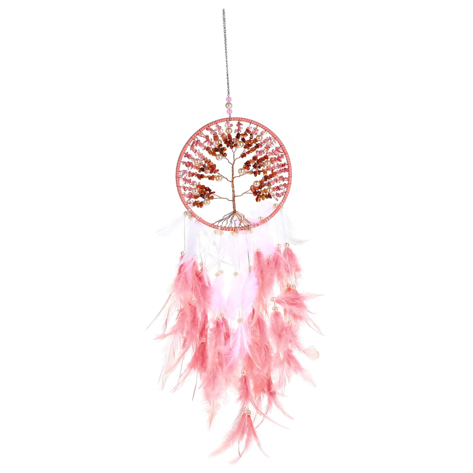 Attrape-rêves en plumage rose pour habiller un mur vide avec élégance