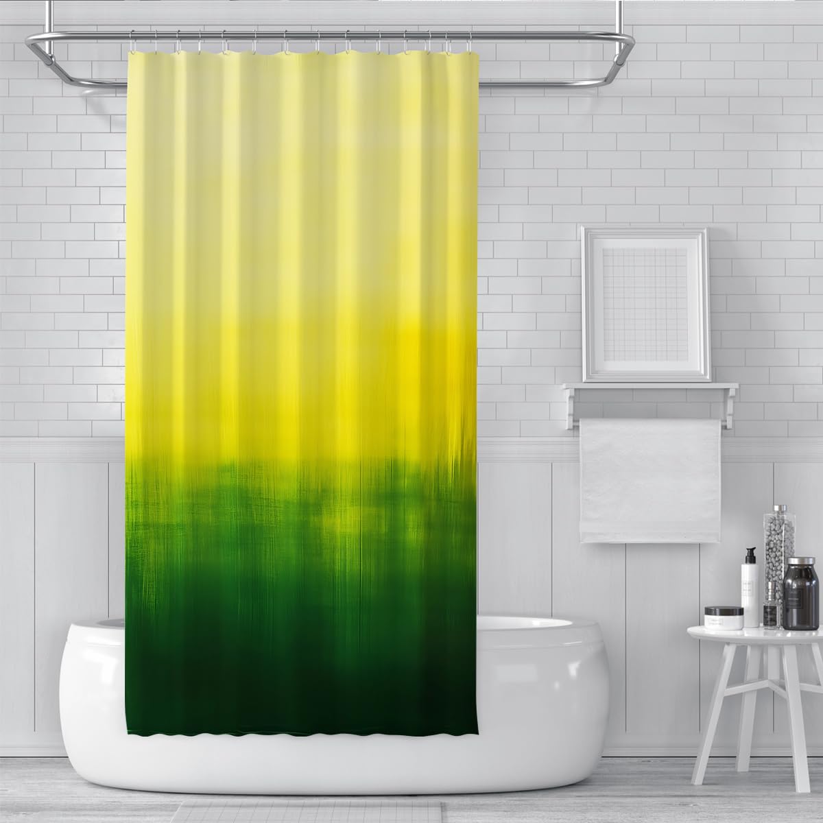 Rideau de Douche Abstrait Jaune Vert Texture dégradée de citronnelle éclatante Tissu imperméable Rideaux de Salle de Bain avec Crochets en Forme de C 200 x 220 cm