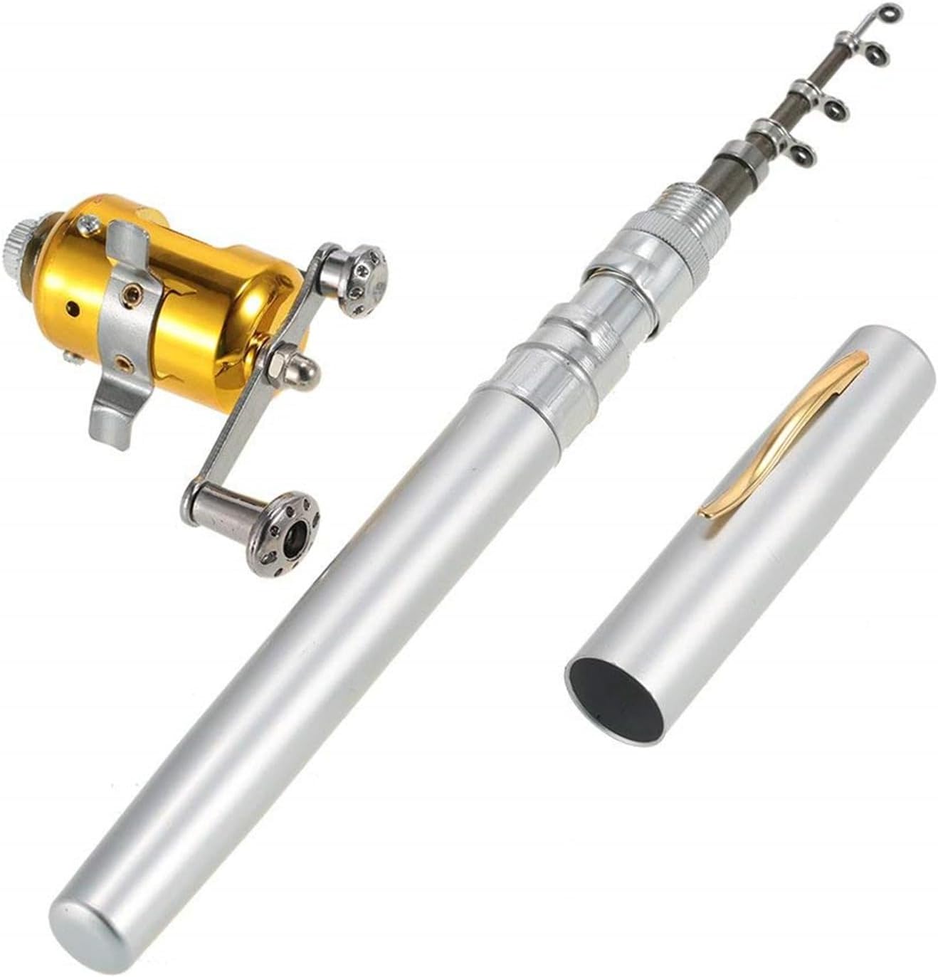 JatzdeMini Portable Pocket Fish Rod Pen Aluminum Alloy Fishing Rod Pole Reel Combos
