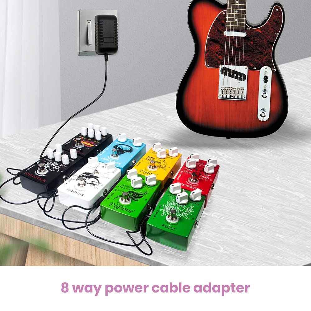 Gitarrenpedal-Netzteil-Adapter, 9 V Gleichstrom, 2 A (2000 mA), negative 8-Wege-Daisy-Chain-Kabel für Effektpedal