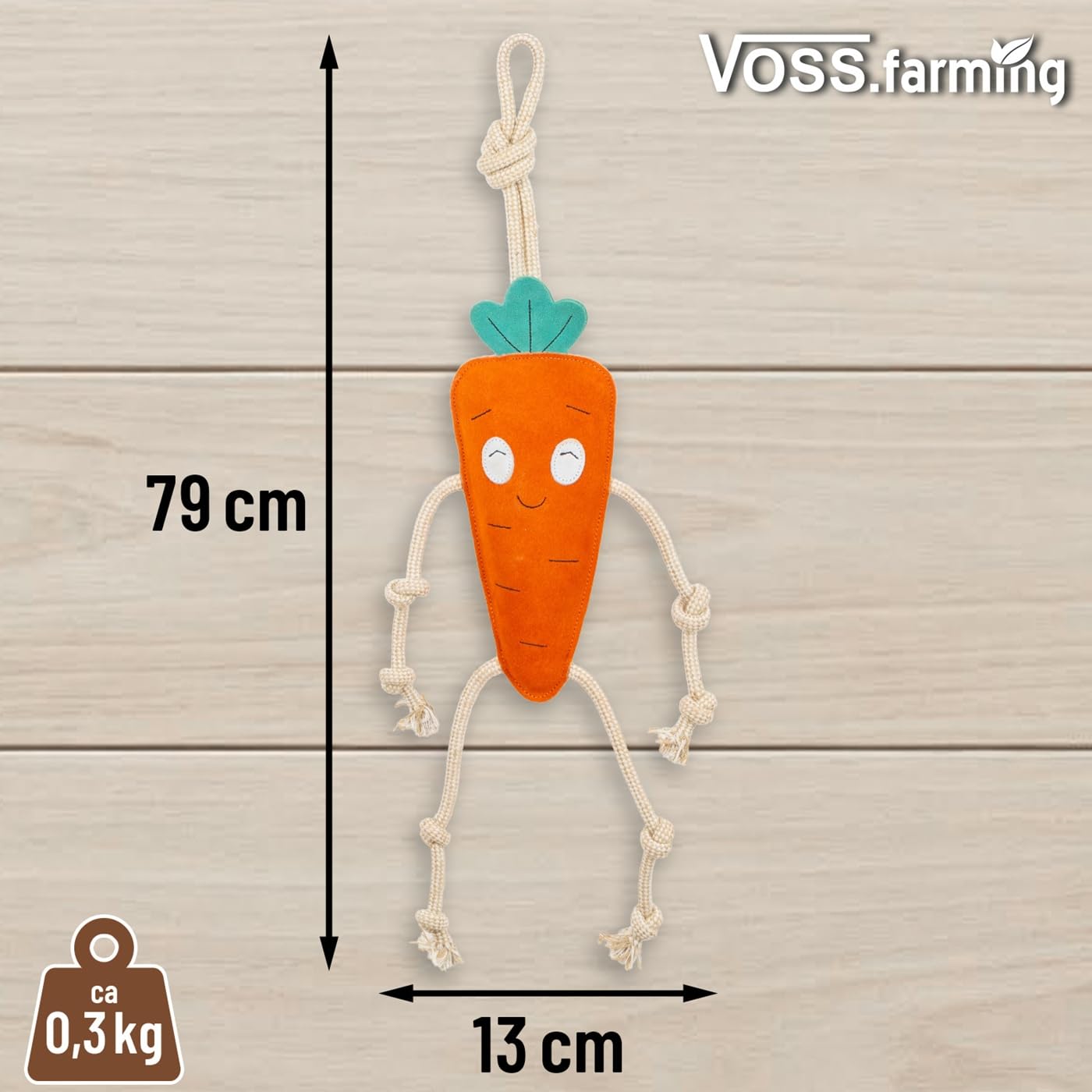 VOSS.farming 3X Pferdespielzeug Karotte 47cm aus Leder mit Knistergeräusch und Kokosfüllung