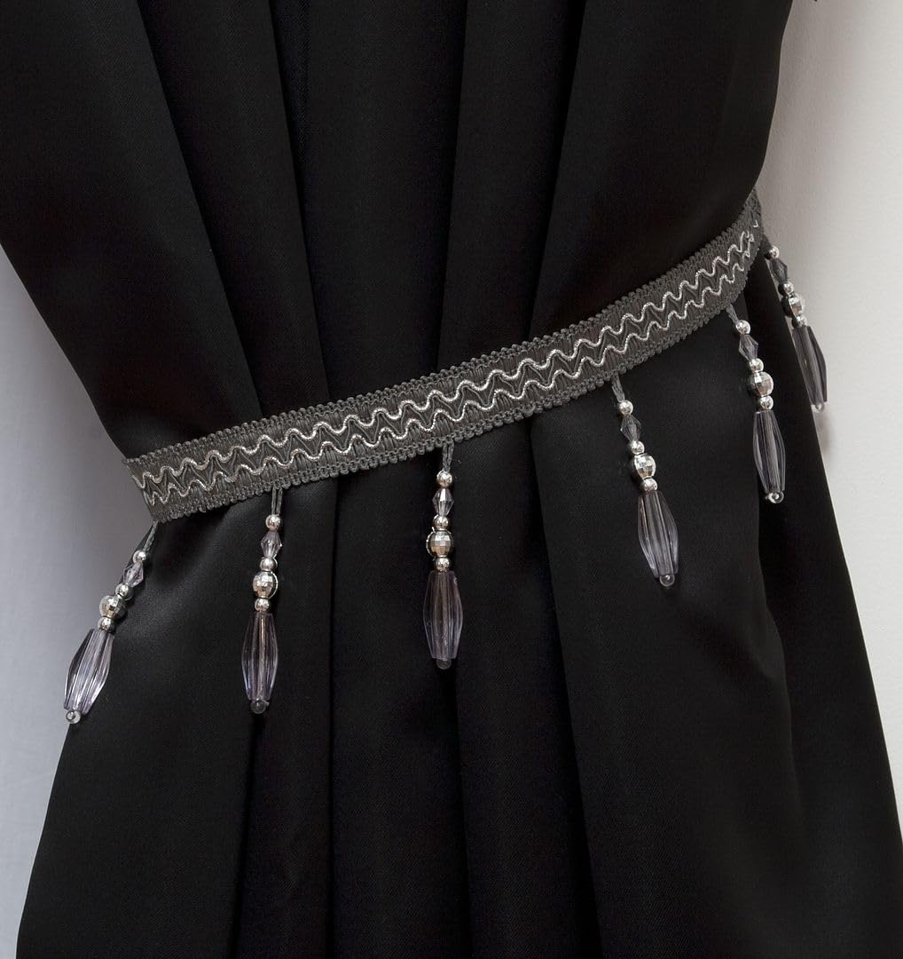 John Aird PAIR (x2) Crystal Beaded Curtain Tie Back (Grey) — image 1