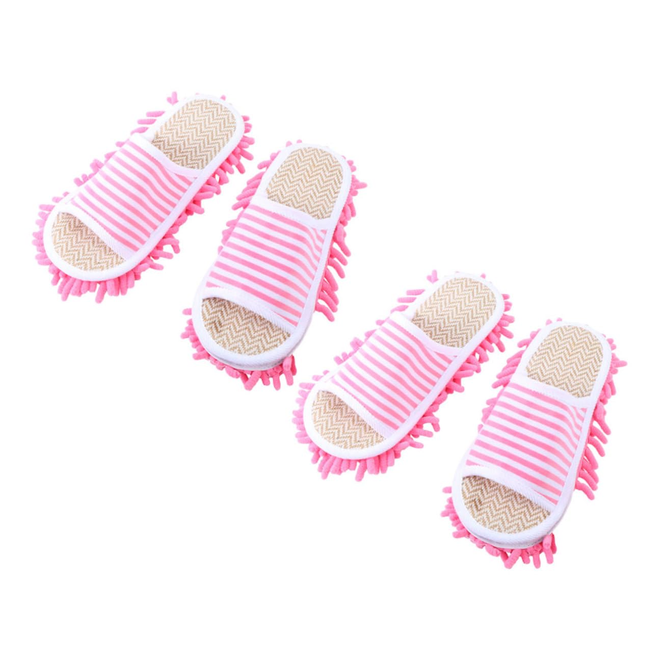 Pantoufles mop lavables Mipcase en lin rose rayé pour nettoyage sol de maison et bureau