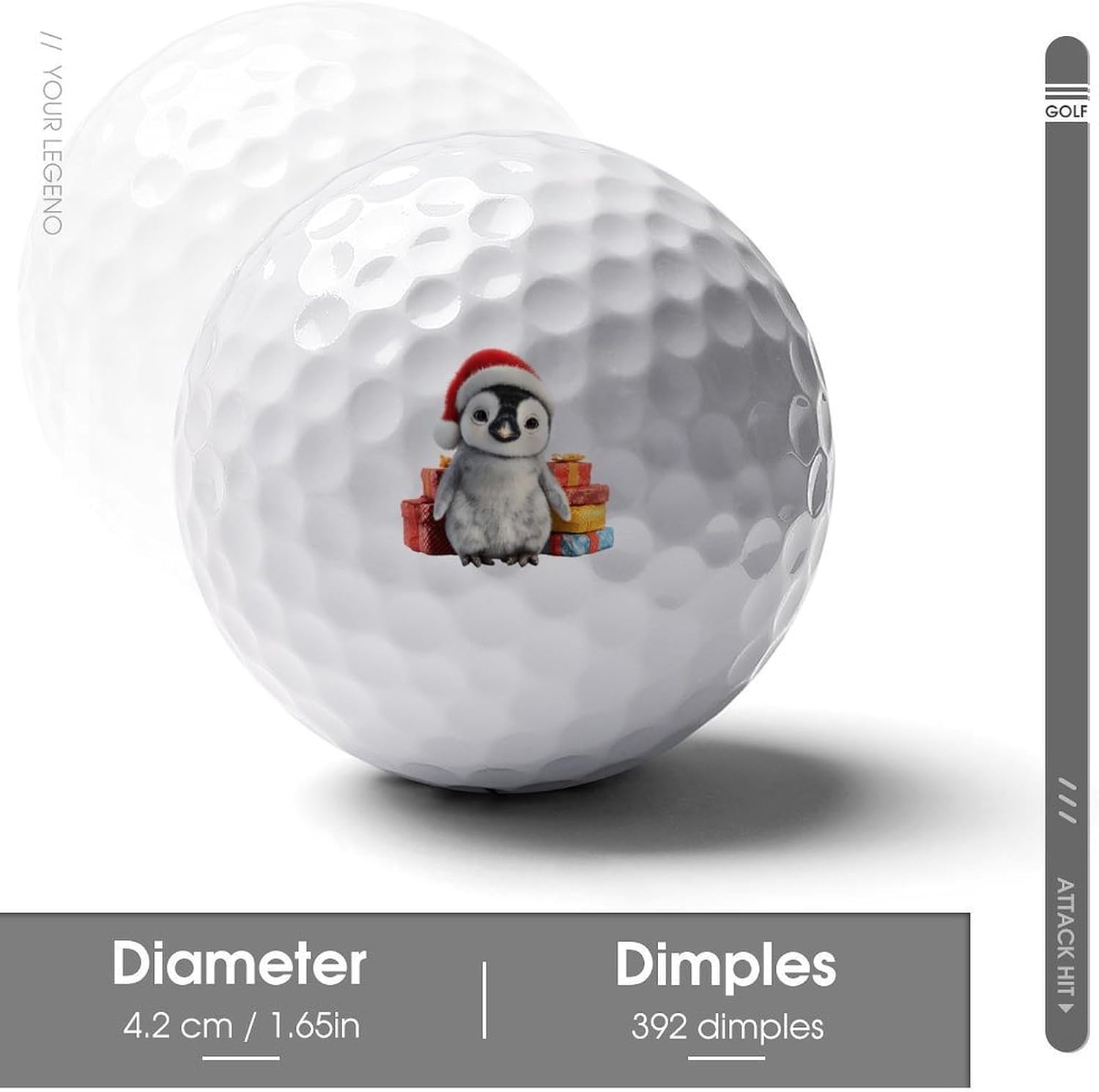 Penguins Christmas Personalized Golf Balls Distance Practice Ball for Indoor Outdoor