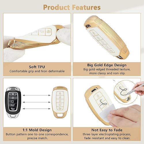 Miniatura 4 de PIFOOG Funda para llave de coche Hyundai Elantra Palisade 2023 2022 2021 2020 con 5 botones para llaves de coche, funda protectora de carcasa para