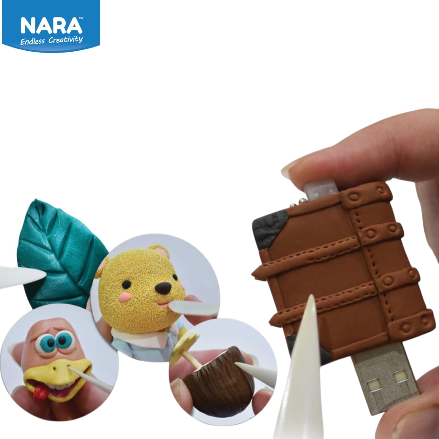 NARA 4-Piece Plastic Clay Modelling Tool Set, Sculpting, Shaping & Detailing Tools, for Modelling Clay, Air Dry Clay, Foam Clay & DIY Craft Projects, Craft Tools for Kids & Hobbyists