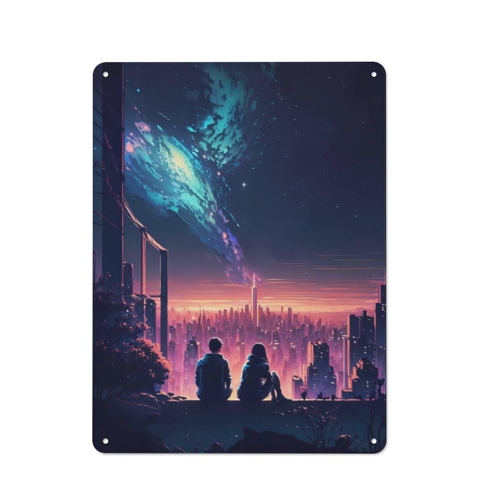 Metal Plaque 40x30cm with City of Eternal Stars for Pub Or Café, Rustic Decor, for Garage, Workshop And Man Cave Decoration