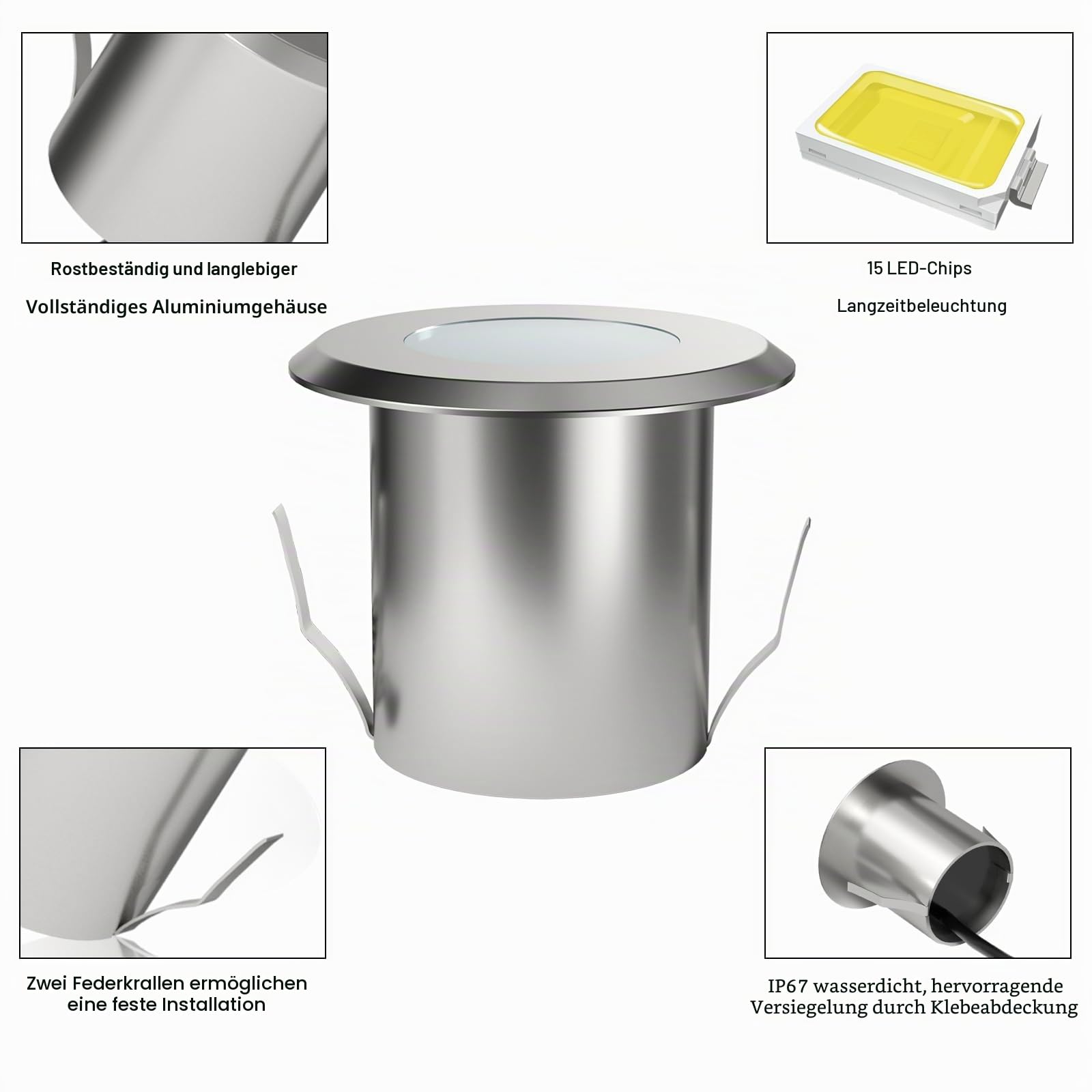 LED Bodeneinbaustrahler 10er Set Ø39mm 0,5W Terrassen Einbaustrahler Aussen 12V IP67 Wasserdicht Aluminium Terrassenstrahler Licht für Küche Garten Treppen Balkon Terrasse, Warmes Weiß