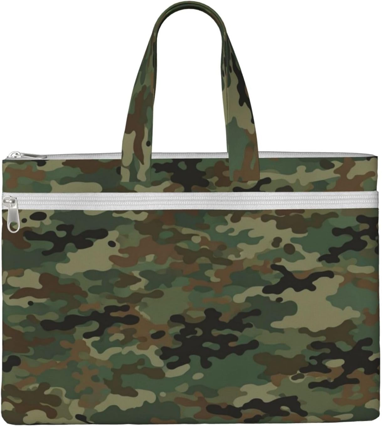 Zippered Canvas File Organizer Briefcase Army Camo Camouflage, Waterproof Document Bag with Handle for Travel Office Cross Stitch