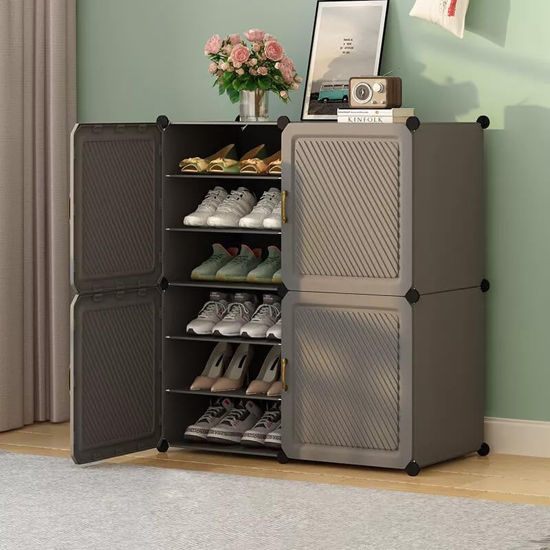 Image of Strassis Design DIY Shoe Rack Plastic - Multi-Purpose Plastic Shelves, PP Home Shoe Rack with Door for Entryway, Chappal Slipper Shoe Stand (Grey, 4-Door)