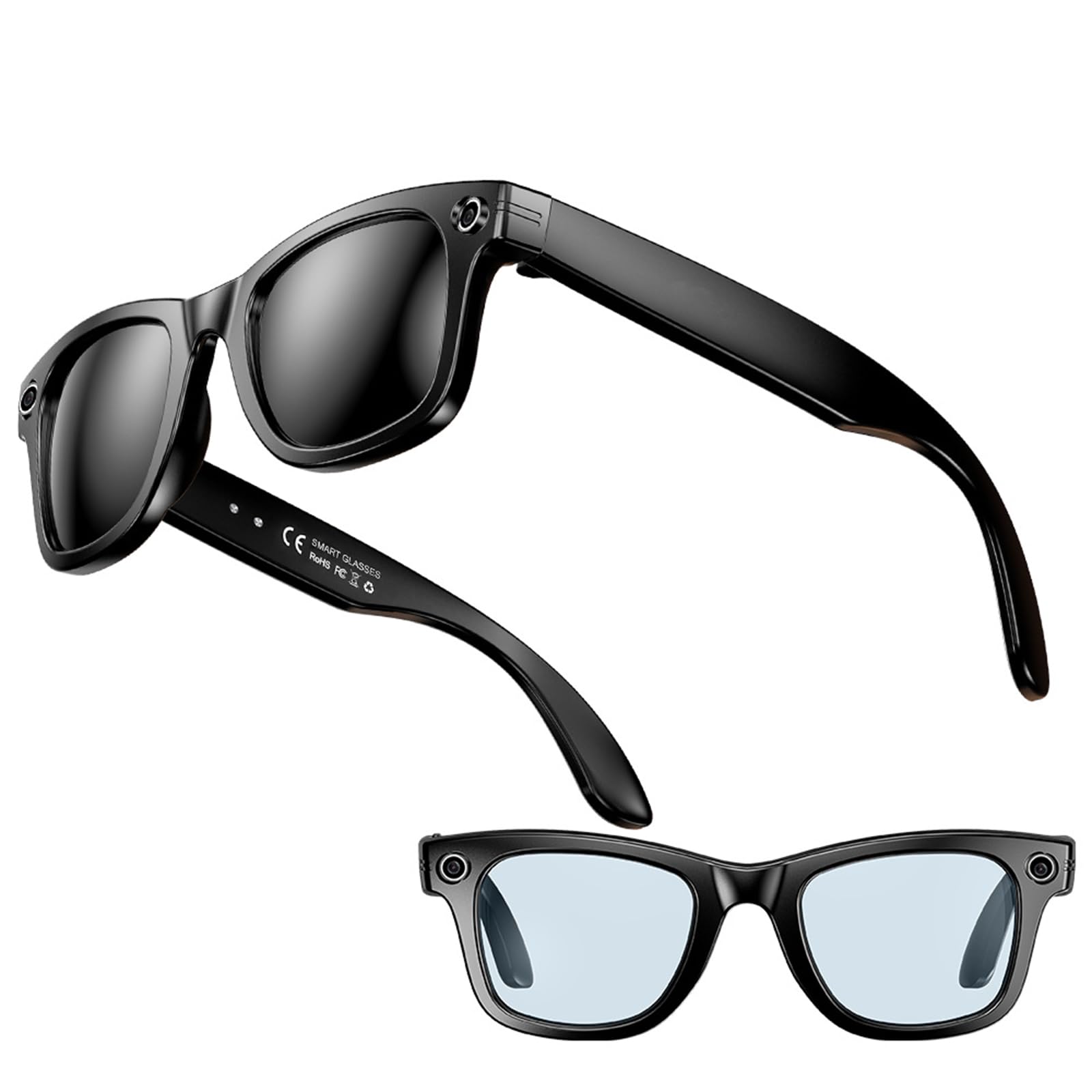 Smart Camera Sunglasses with HD 800W Camera AI Assistant WiFi IP65 Waterproof Interchangeable Lenses Black