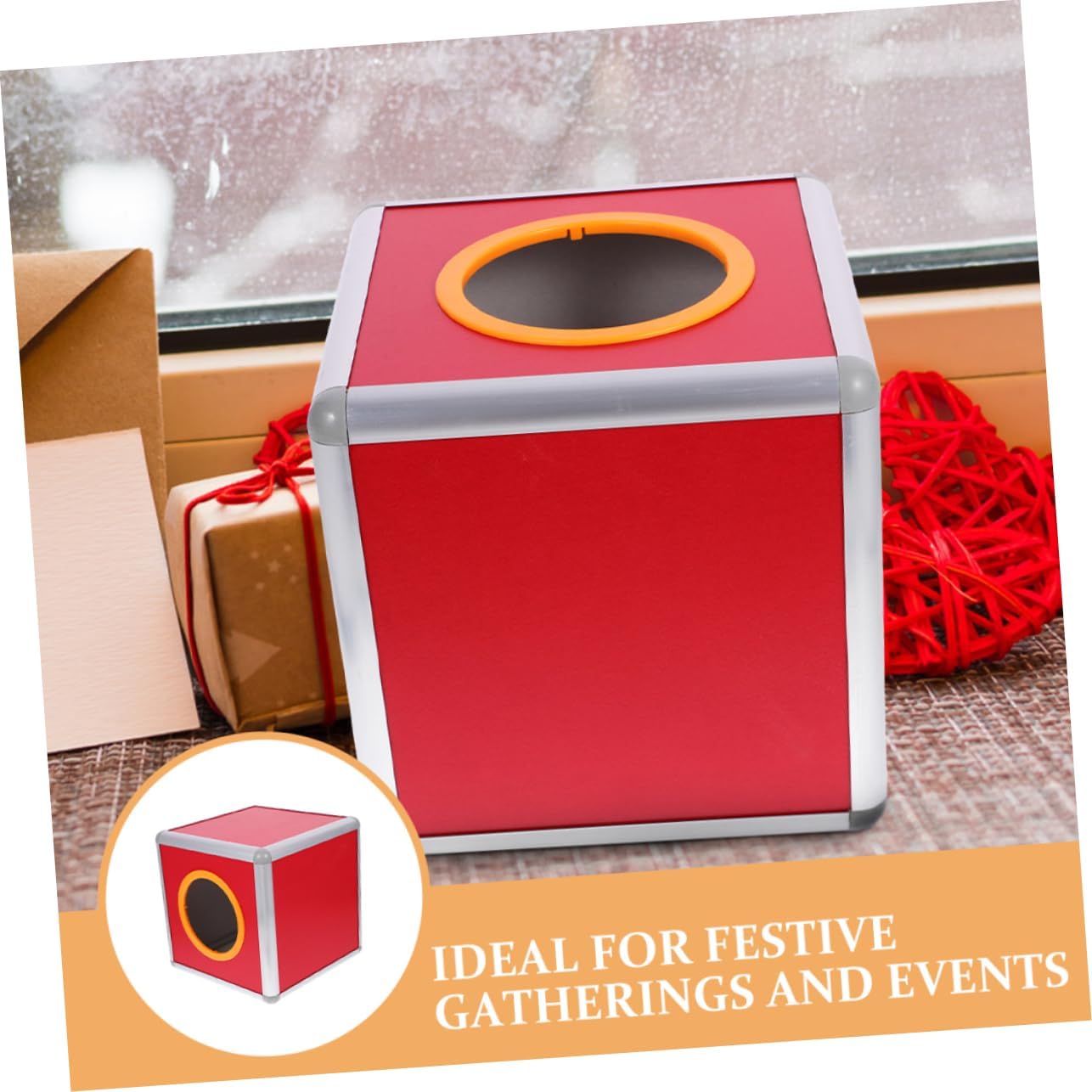 KICHOUSE 2pcs Opaque Raffle Ticket Container Fundraising Storage Box Square Voting Suggestion Box with Edging for Events and Annual Meetings Stylish Red Design
