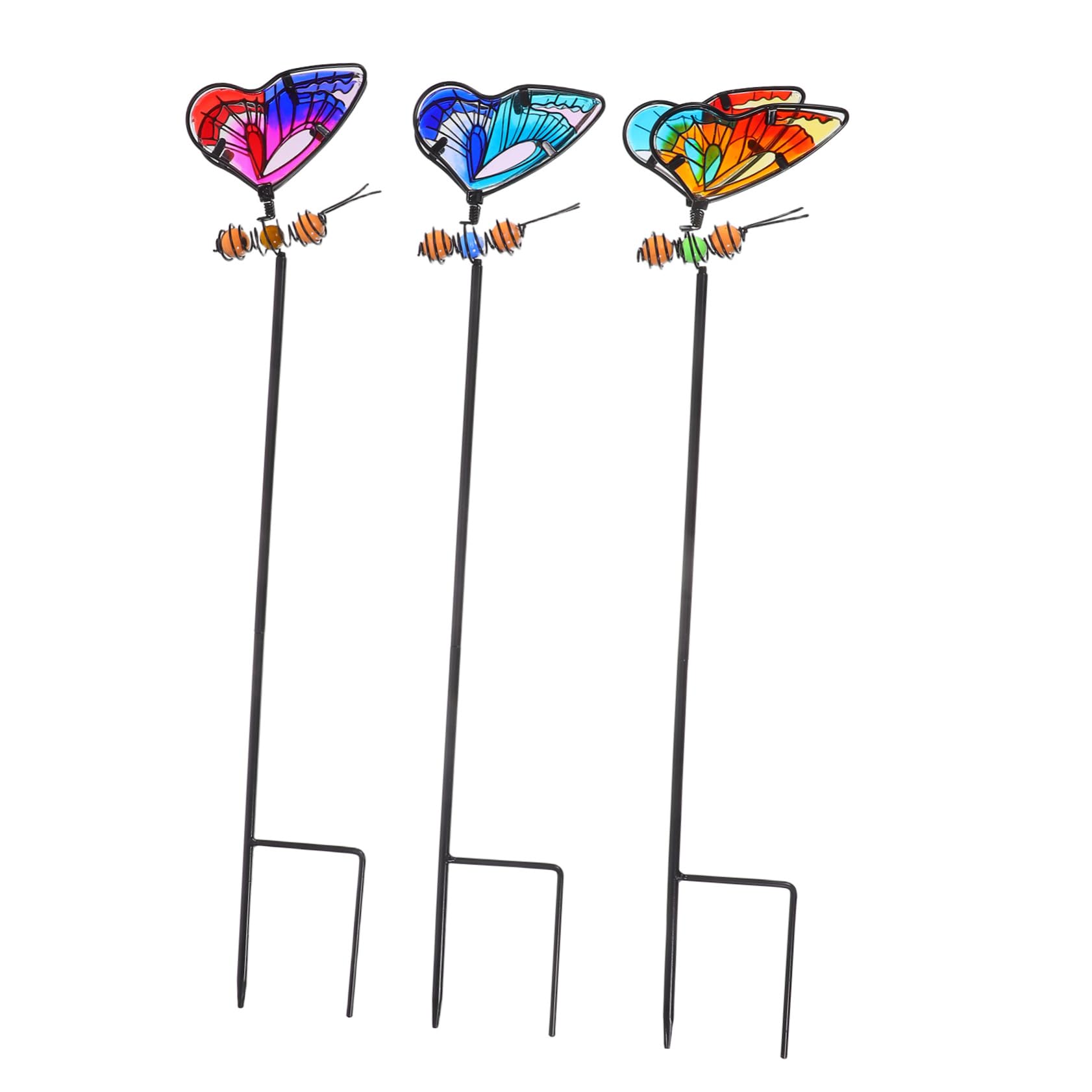 Yardwe Dekorativer Schmetterlings Gartenstecker aus Eisen und Glas 3 Stück