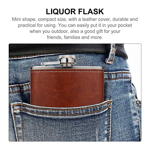 UPKOCH Roestvrijstalen heupfles trechter set fles PU leer wrap voor whisky wodka alcohol zak container rood - Afbeelding 8