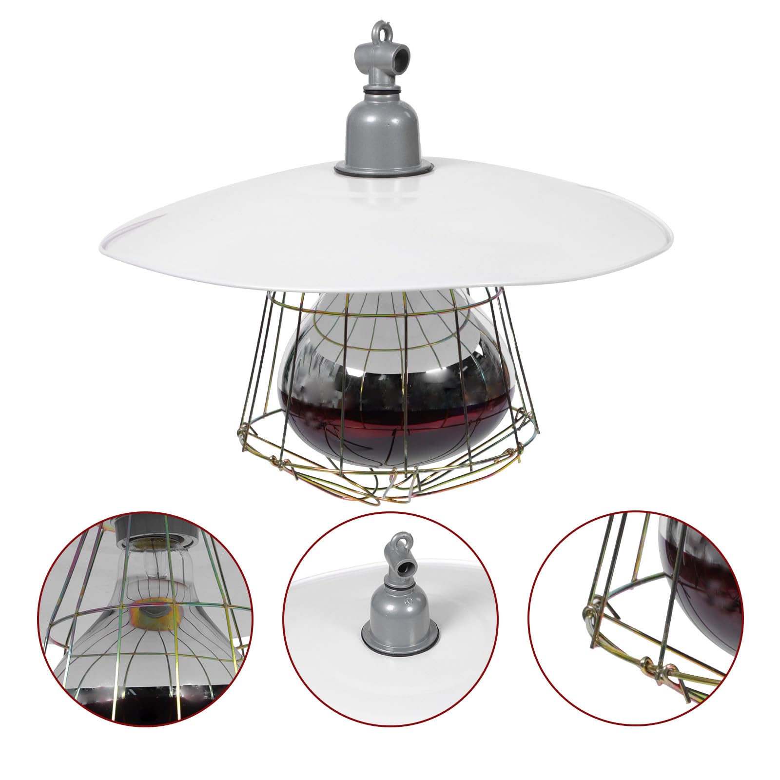 Beaupretty Lampada Riscaldante per Gabbie Bestiame e Rettili 250w Coprilampada in Metallo e Rete di Protezione, Set 4 in 1, Luce Rossa per Allevamento e Terrari Colore Casuale