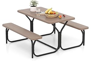 Giantex 79'' Outdoor Table with Benches - Durable All Weather Metal Base...