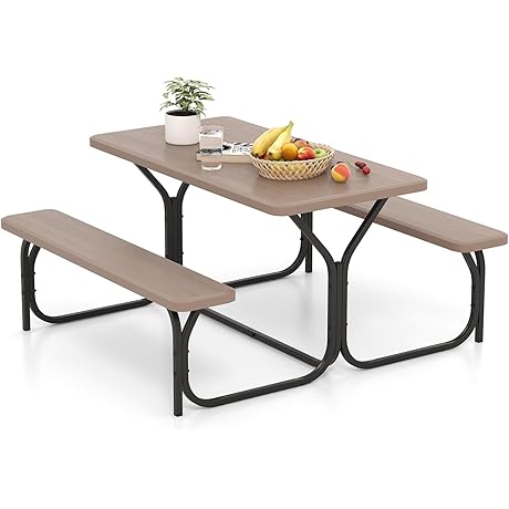 Giantex 79'' Outdoor Table with Benches - Durable All Weather Metal Base...