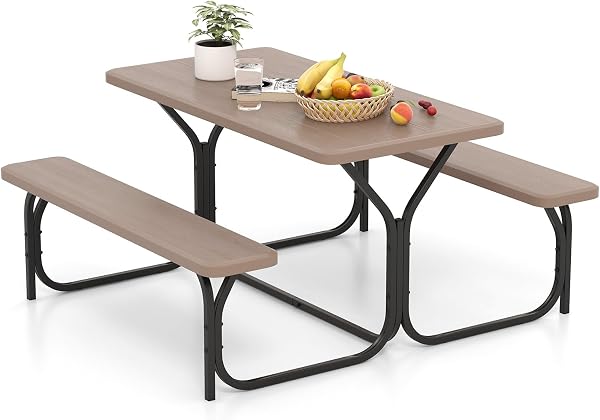 Giantex Outdoor Picnic Table Bench Set with Metal Base