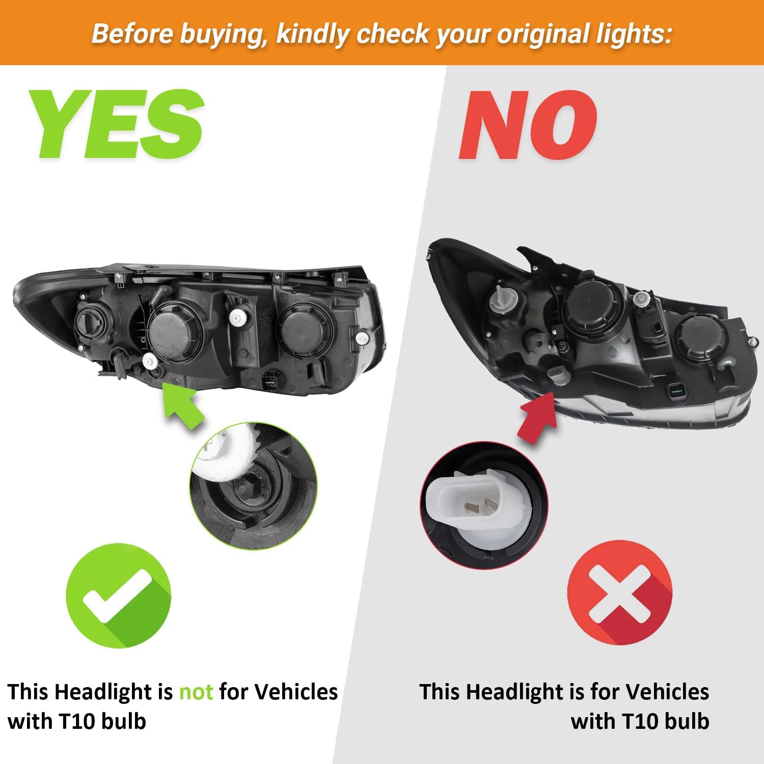 WEELMOTO Halogen Headlights for 2007-2012 Hyundai Santa Fe, Headlamp Compatible with 2007 2008 2009 2010 2011 2012 Santa Fe Replacement Driver & Passenger Side Black Housing Amber Reflector