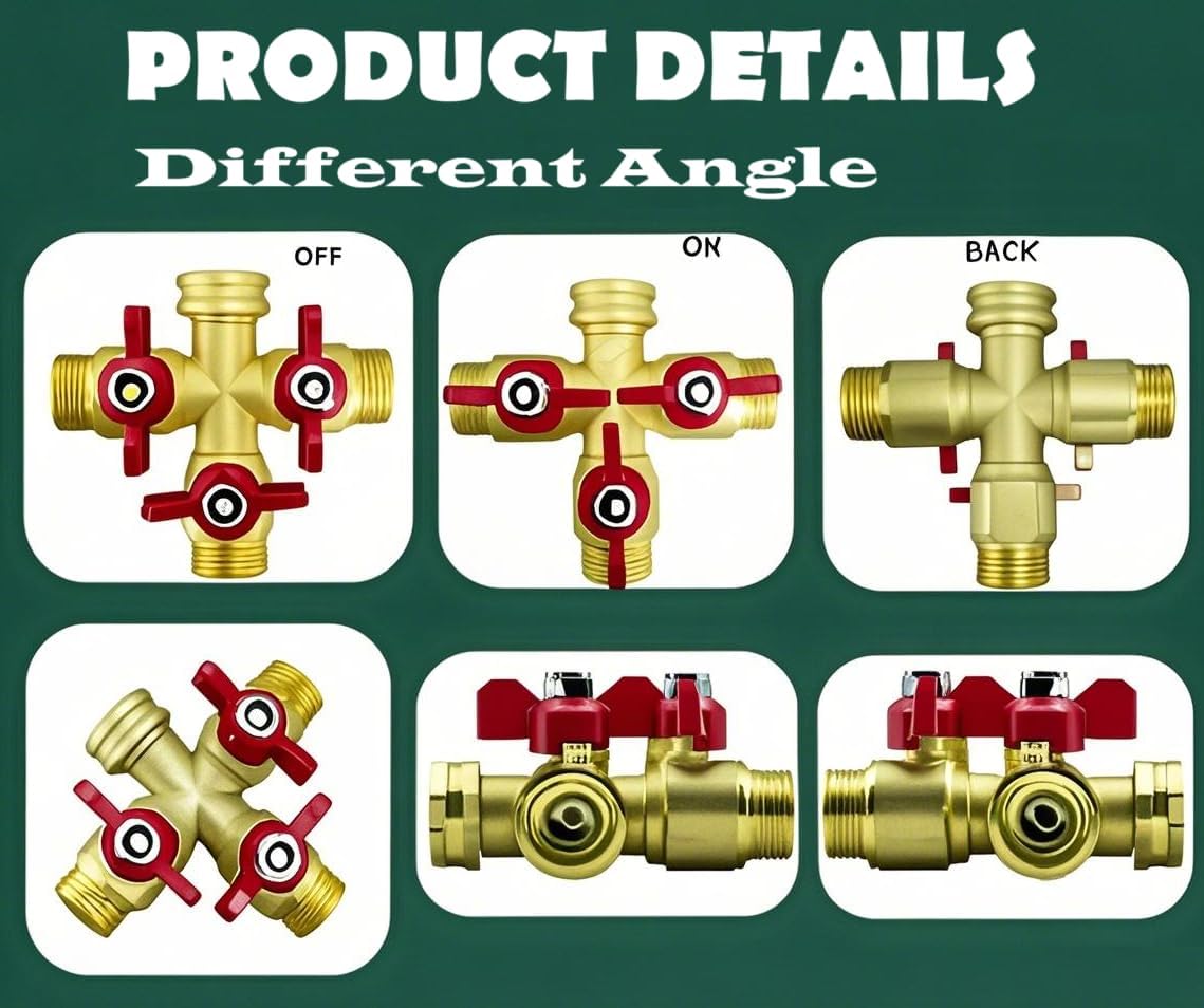 3 Way Garden Hose Splitter with Shut-Off Valves | Leak-Proof Brass Construction | for Lawn Irrigation & Outdoor Faucets | Easy Install(3 Way)