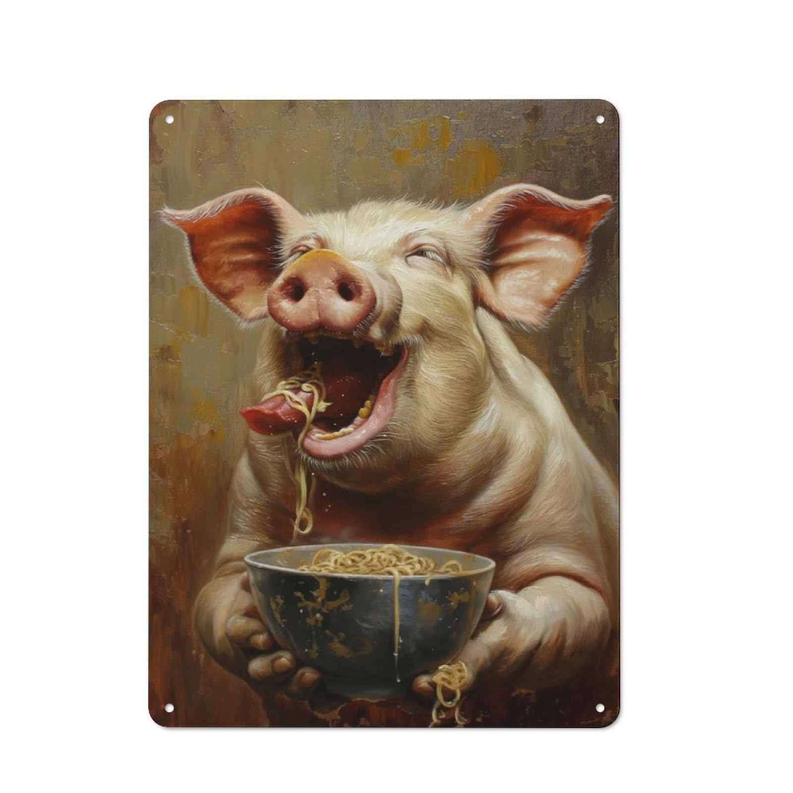 Junmoney Pig Spaghetti Ramen Noodle Vintage Metal Plaque 40X30cm For Hobby Room Or Studio, Suited To Hobby Room Decor Fans
