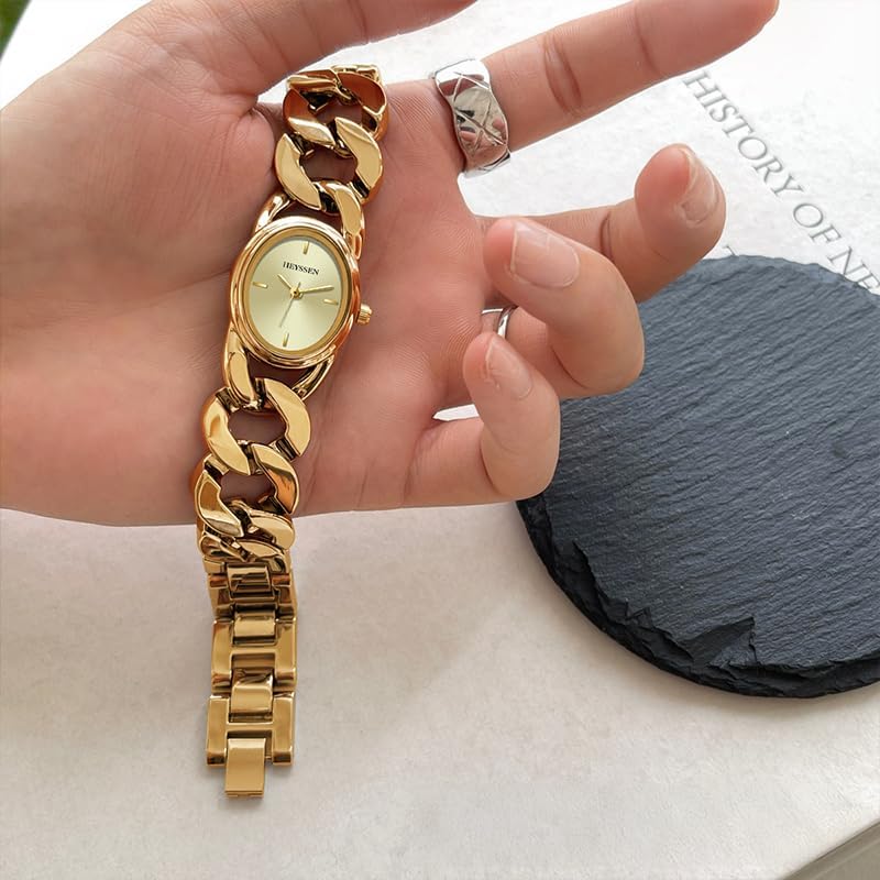 Small Gold Watches for Women Western Jewelry Chain Bracelet Trendy–Elegant Oval Dial Easy Read Quartz Movement Stainless Steel Link Band Womens Watches, Waterproof with Tools - Image 8
