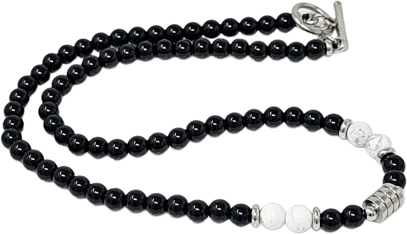 Handmade Mens Tigers Eye Onyx Beaded Necklace Chain Natural Gemstones Healing Crystal Jewellery
