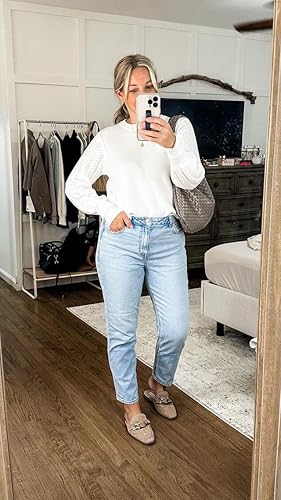 Miniatura 6 de Onedreamer Suéter de punto para mujer con puntos de punta, suéter largo de manga de globo de murciélago, blusa de invierno