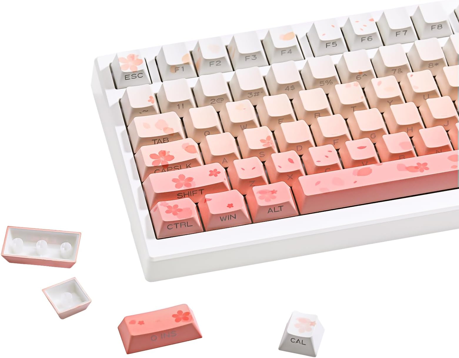 YUNZIISakura PBT Keycaps, 131-key Double Shot/Dye Sub Dual-Process Gradient Keycaps, Cherry Profile Keycaps for Mechanical Keyboards (sakura blossom, Cherry Profile)