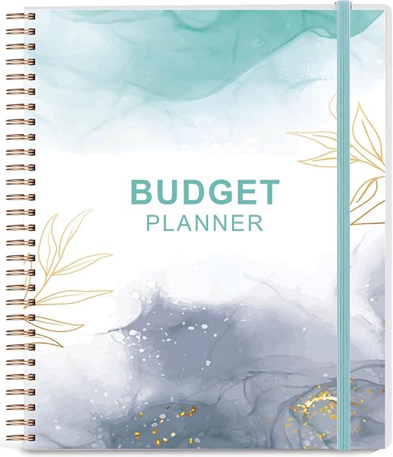 Budget Planner - Monthly Bill Organizer with Pockets. Expense Tracker Notebook, Budgeting Journal and Financial Planner Budget Book to Control Your Money, PP Cover, 21 x 24.5 cm, Teal Watercolor