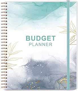 Budget Planner - Monthly Budget Book with Expense Tracker Notebook, Undated 12 Month Bill Organizer & Finance Planner to Manage Your Money, Account Book with Colorful Tabs, 8" x 9.5", Teal Watercolor