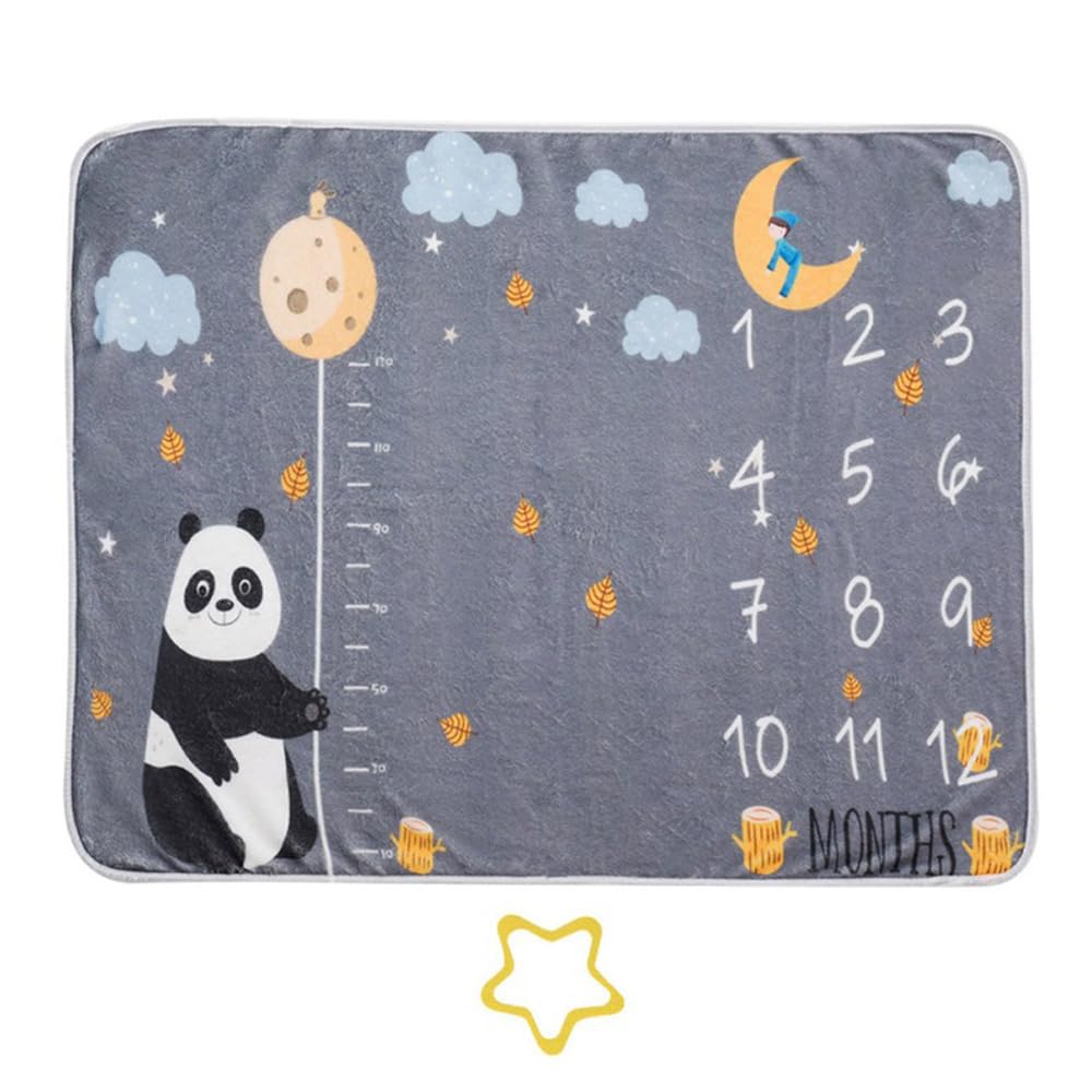 Baby Milestone Blanket with Height Scale Soft Flannel Milestone Mat Decorative Monthly Photo Mat with Frame Fluffy Blanket for Newborn Boy Girl Animal Theme Photo Blanket Panda