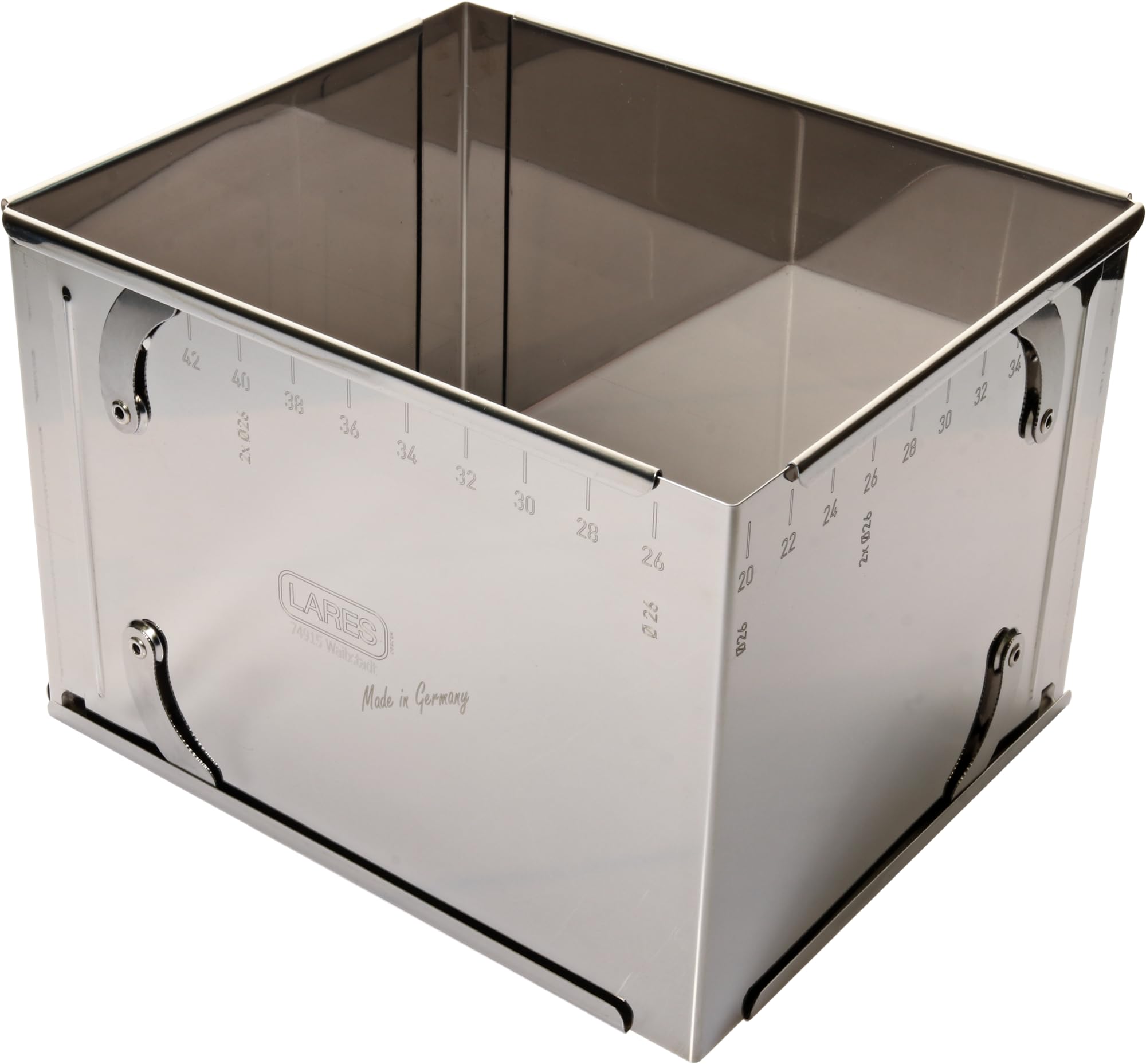 Lares Molde para hornear rectangular, extra alto, con sujeción para fijar, de acero inoxidable, tamaño ajustable, fabricado en Alemania