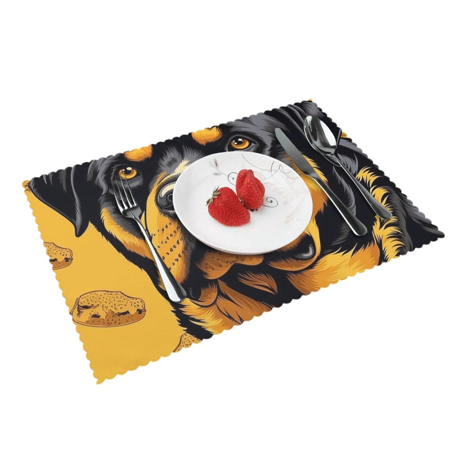 Placemats Set of 4 Heat Resistant Woven Place Mats for Dining Table Rottweiler Placemats Washable Wipeable PVC Table Mats Indoor/Outdoor Place Mats for Party Kitchen Decor 30x45 cm