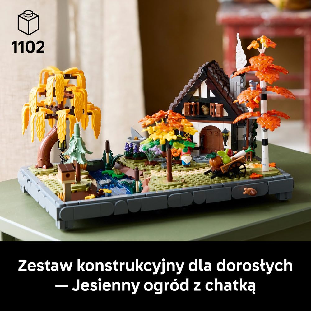LEGO Icons Jesienny ogród z chatką 11372 | Rustykalna dekoracja do domu, kreatywne hobby, prezent dla dorosłych, zestaw klocków dla kobiet i mężczyzn, 1102 elementy
