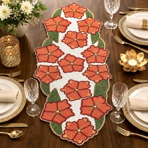 Image of Made for You Beautiful Handmade Floral Beaded 6 Seater Table Runner (Size-13x36 Inches, Multicolor, Rectangular)|Perfect for Centerpiece Runner|Living Room |Dining Room |Home & Kitchen| Party Dinners