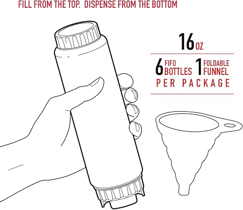 Miniatura 6 de FIFO Botella exprimible recargable (paquete de 6) dispensador amarillo para la mayoría de condimentos, salsas suaves, salsa de tomate, mostaza,