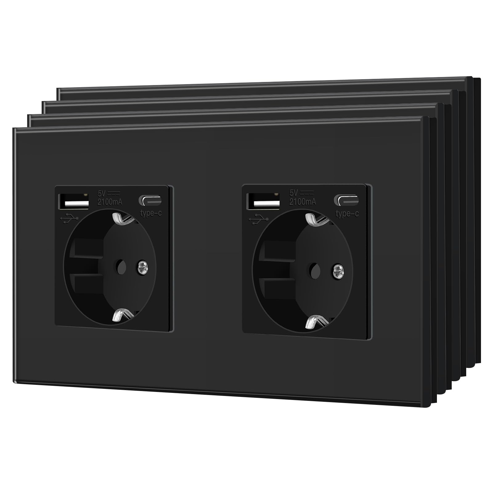 BSEED Enchufe de Pared con USB C,Enchufes Dobles Empotrados con Cristal,Toma de Corriente,Seguridad infantil,Fácil de Instalar,M Serie,2 Enchufes con USB y Tipo C,157mm Blanco — view 18