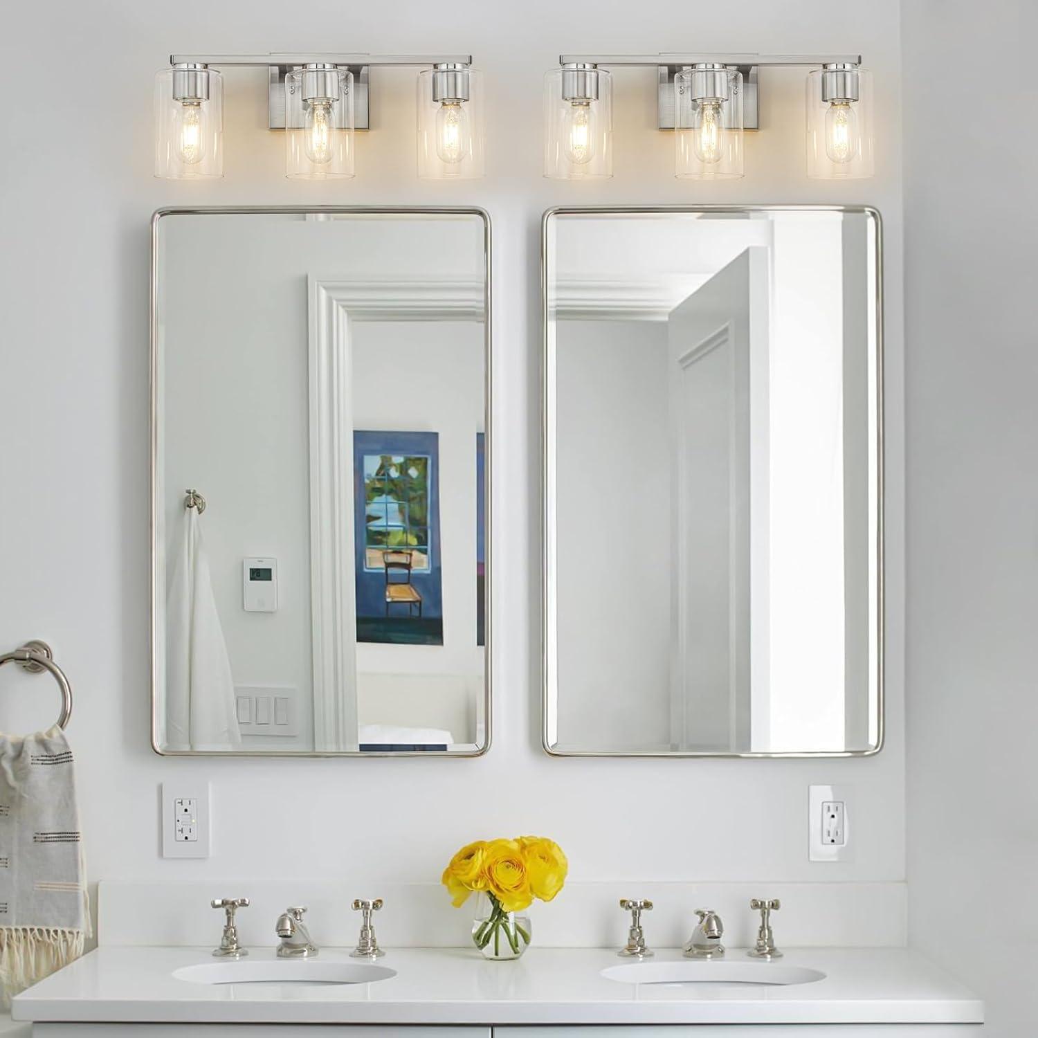 WILON Vanity Light Bathroom, 3 Light Black Modern Vanity Lights with Clear Glass Wall Sconces with Clear Glass, E26 Base, Suitable for Bathroom, Bedroom, Living Room, Corridor (Nickel Sand)