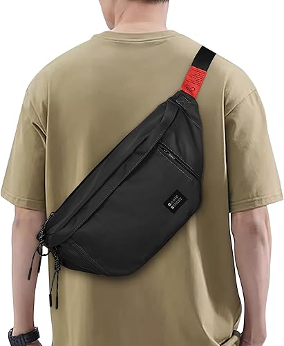 Miniatura 7 de Riñonera cruzada grande de moda para hombres y mujeres, resistente al agua, riñonera, bolsa para cinturón con 5 bolsillos con cremallera, transporte