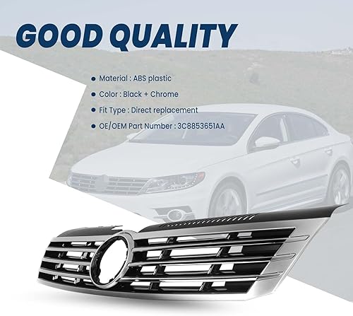 Miniatura 5 de Para 2009 2010 2011 2012 VW Volkswagen Passat CC parrilla de cromo superior delantera con borde cromado