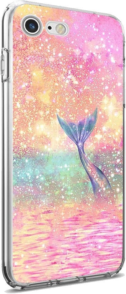cocomong Funny Cute Mermaid Scale Case for iPhone 7 and iPhone 8 Case Shinning Mermaid Clear Design Protective Soft TPU Phone Cover Gifts for Girls Women Men Boys Shockproof Bumper Anti-Scratch-Drop