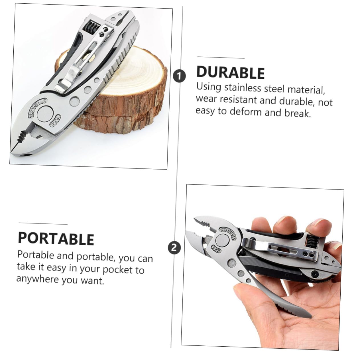 UKCOCO Pince Multifonction Pince de Poche Solide et Polyvalente en Acier Inoxydable 2 Pièces Outil Multi-outils Résistant pour Camping et Chasse
