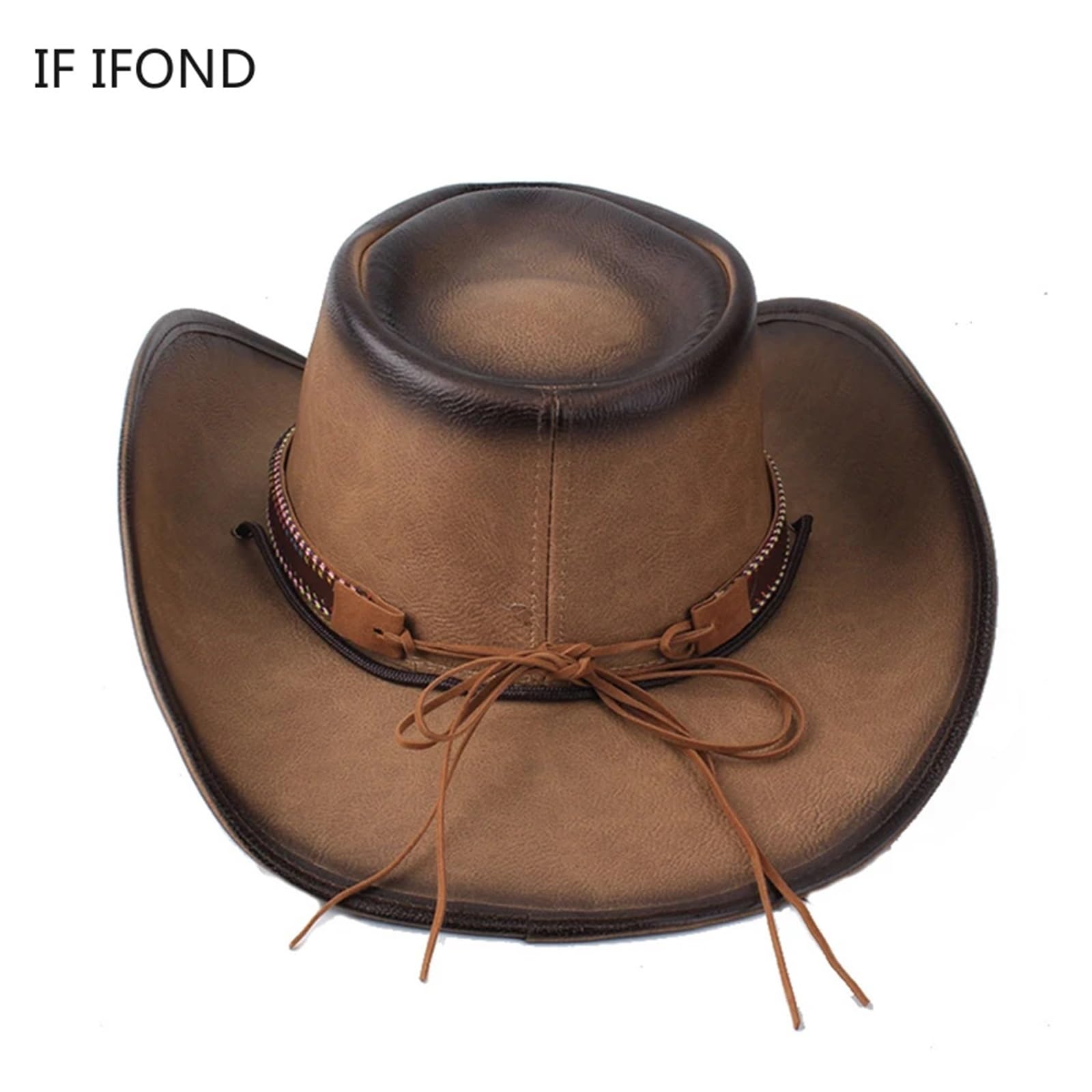 Cappello Cowboy Cappello da Cowboy in Pelle Uomo e Donna, a Tesa Larga, Padrino, Gentiluomo, Chiesa, Sombrero, Berretto Jazz(Color3)