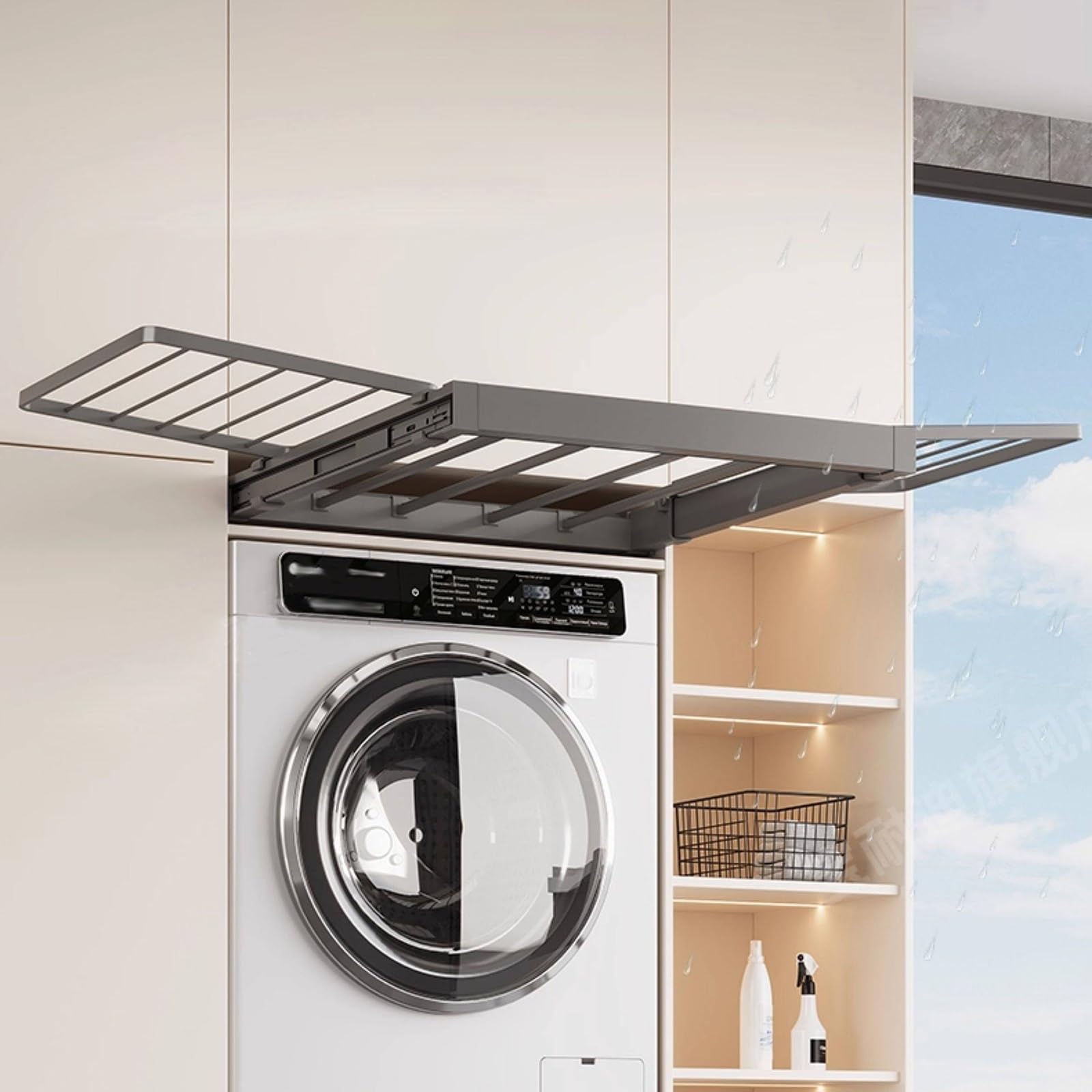 Étendoir à linge extensible en aluminium, étagère placard et armoire de 58 cm de profondeur